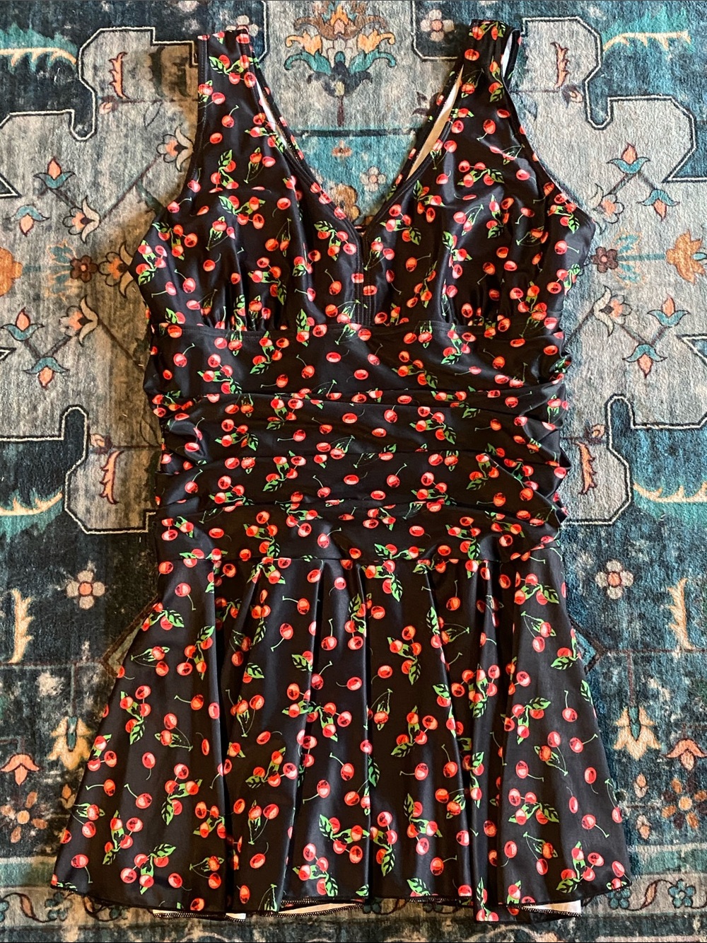 Black Cherry Print V-Neck Peplum Top